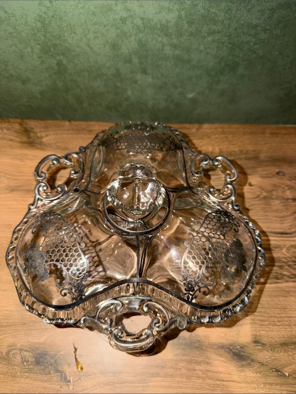 Clear Glass Divided Server with Etched Floral Design